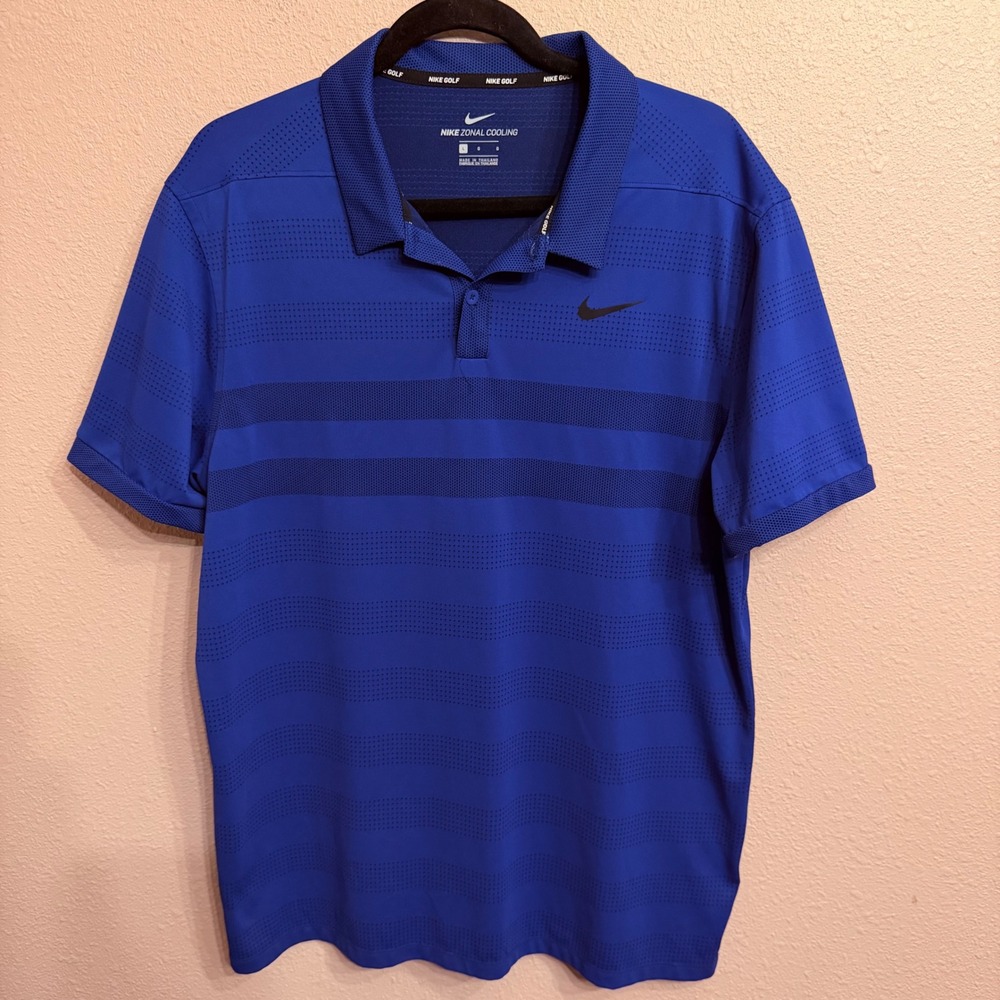 Nike Golf Zonal Cooling Polo Mens Large Blue Striped Performance 932209-431